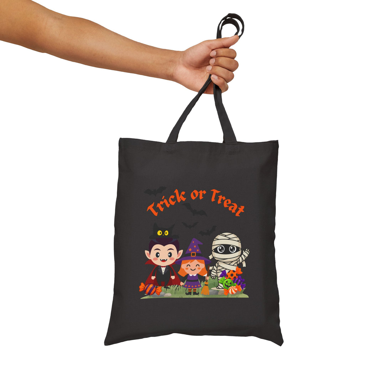 Halloween Trick or Treat Bag, Kids Halloween Tote, Cute Vampire Witch Mummy Candy Bag, Halloween Canvas Tote