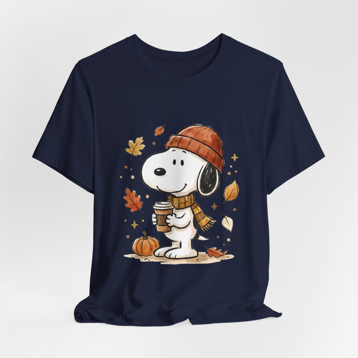 Autumn Puppy Coffee Tee — Cute Fall Cartoon T-Shirt