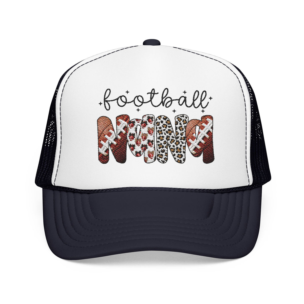 Football Mom Trucker Hat – Leopard & Glitter Script Foam Cap