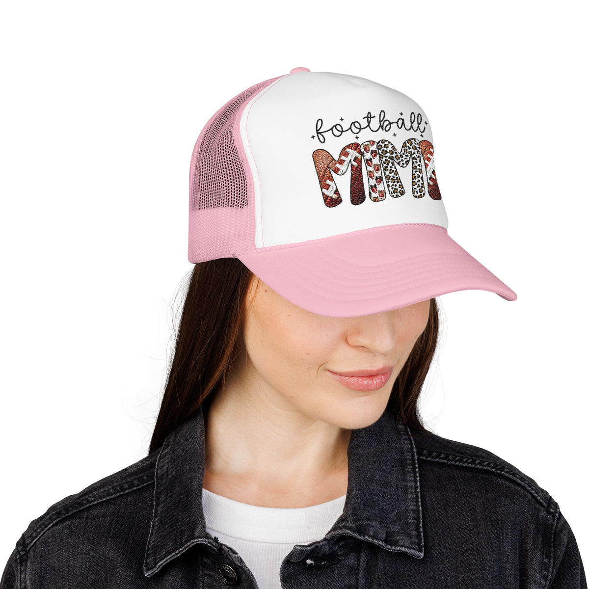 Football Mom Trucker Hat – Leopard & Glitter Game Day Foam Cap