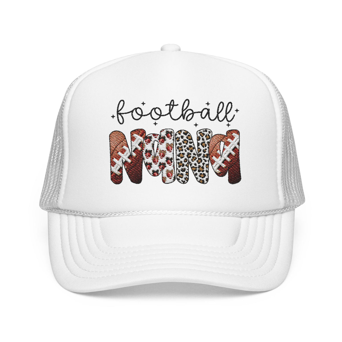Football Mom Trucker Hat – Leopard & Glitter Script Foam Cap