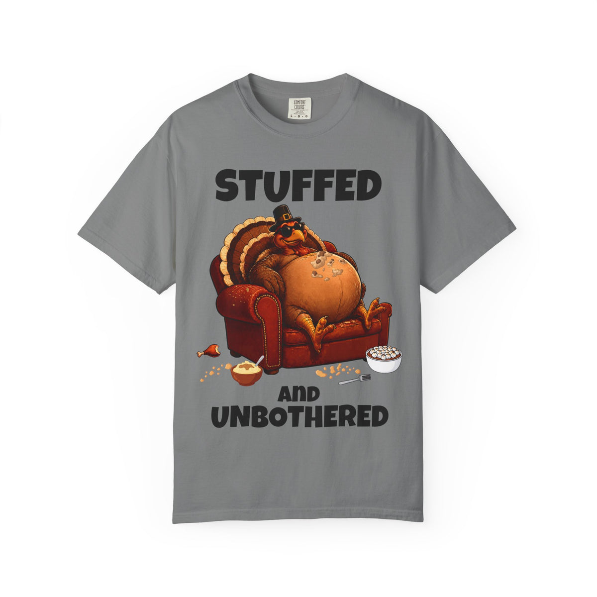 Stuffed & Unbothered Thanksgiving T-Shirt 🦃🍂