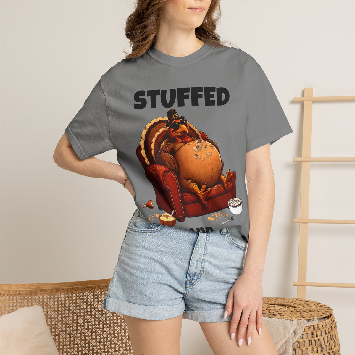 Stuffed & Unbothered Thanksgiving T-Shirt 🦃🍂