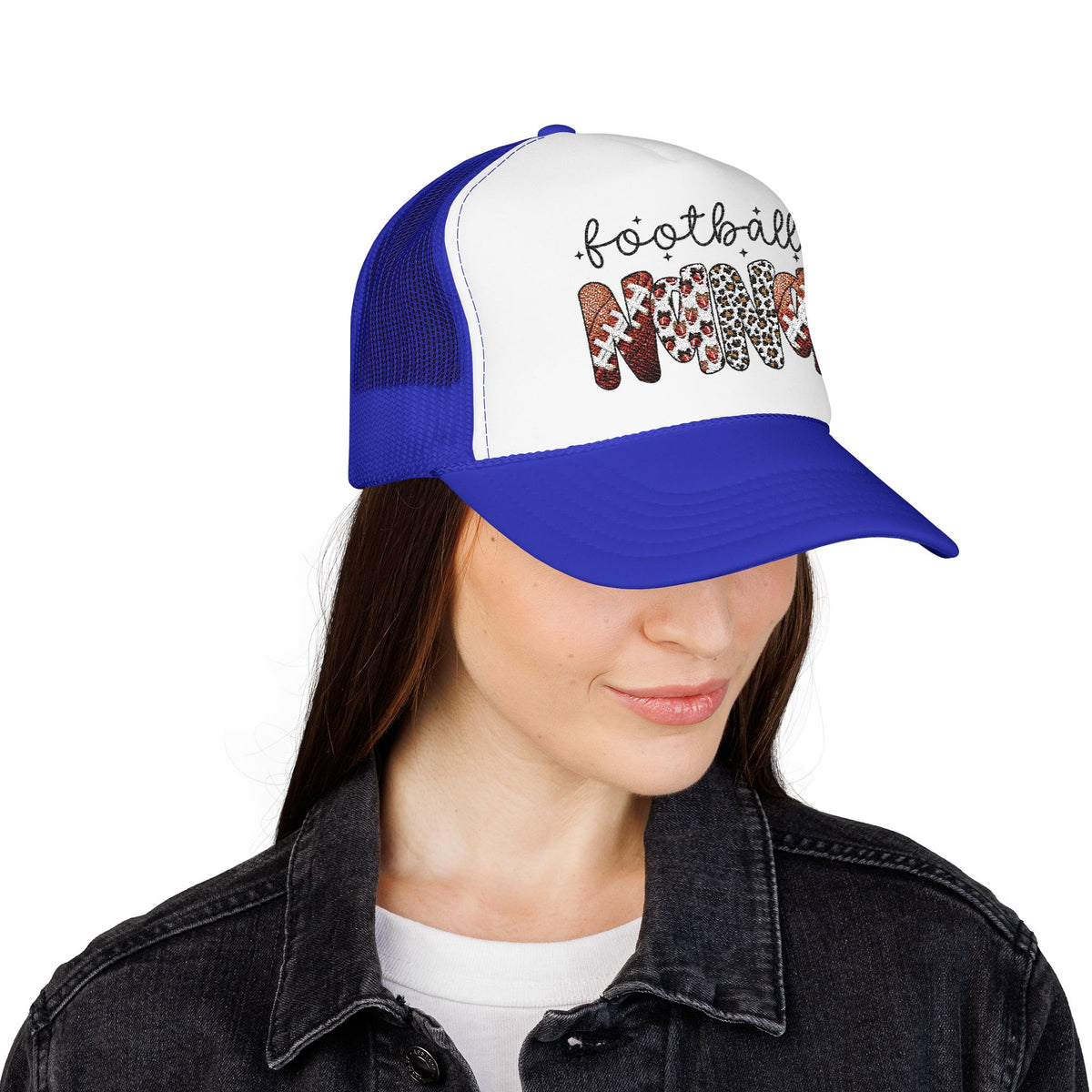 Football Mom Trucker Hat – Leopard & Glitter Script Foam Cap