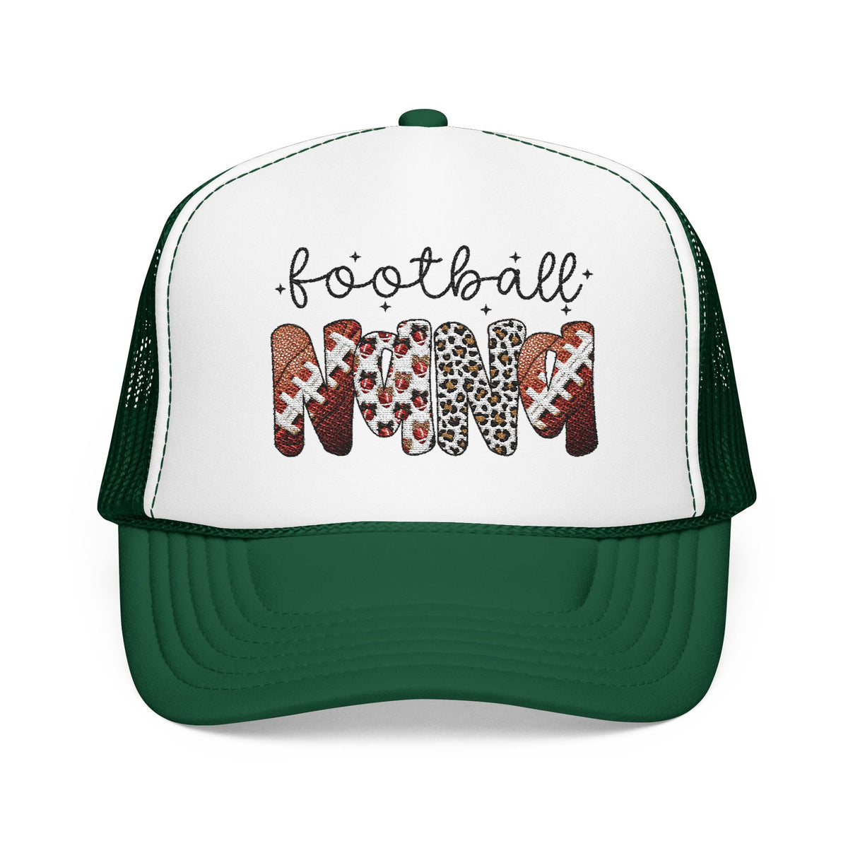 Football Mom Trucker Hat – Leopard & Glitter Script Foam Cap