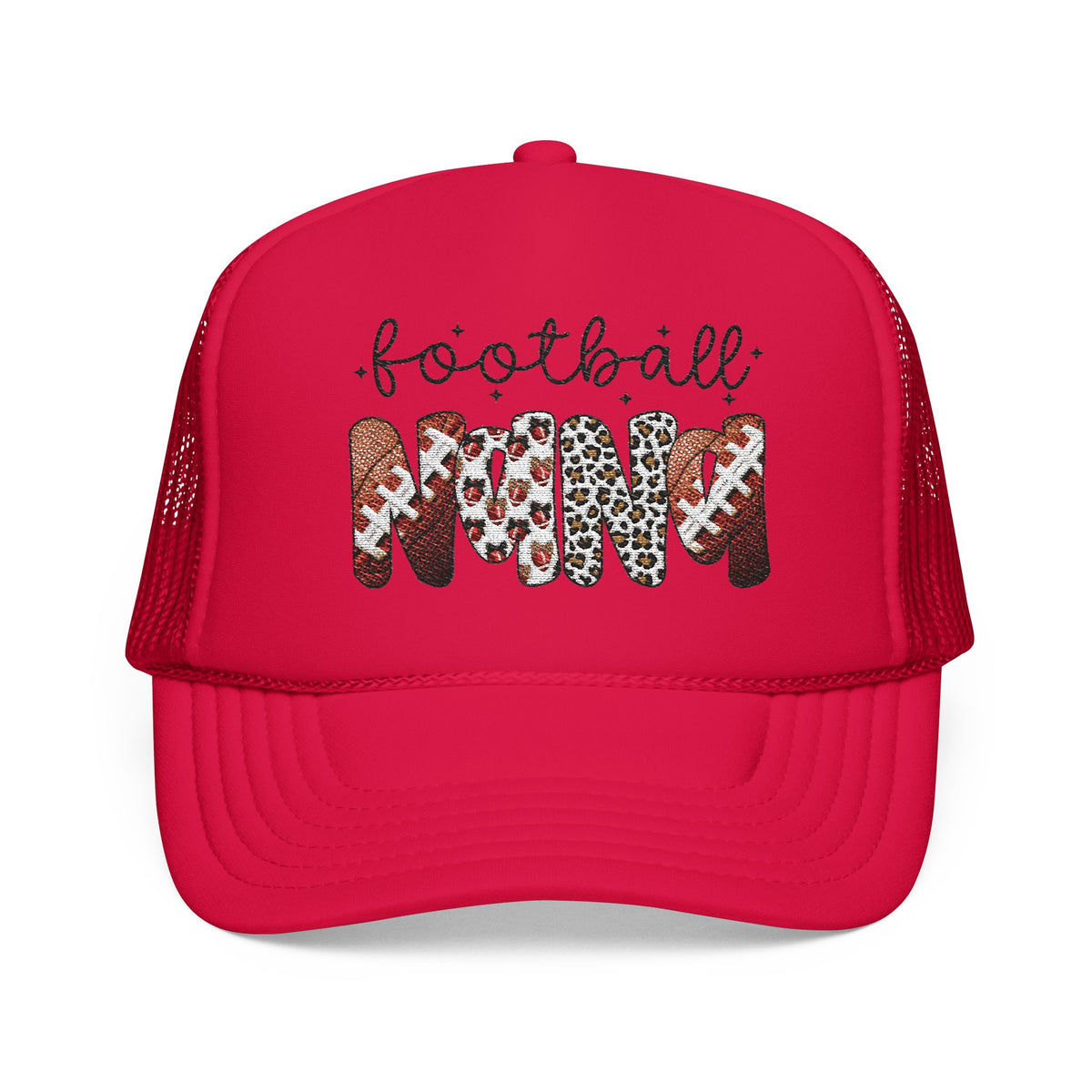 Football Mom Trucker Hat – Leopard & Glitter Script Foam Cap