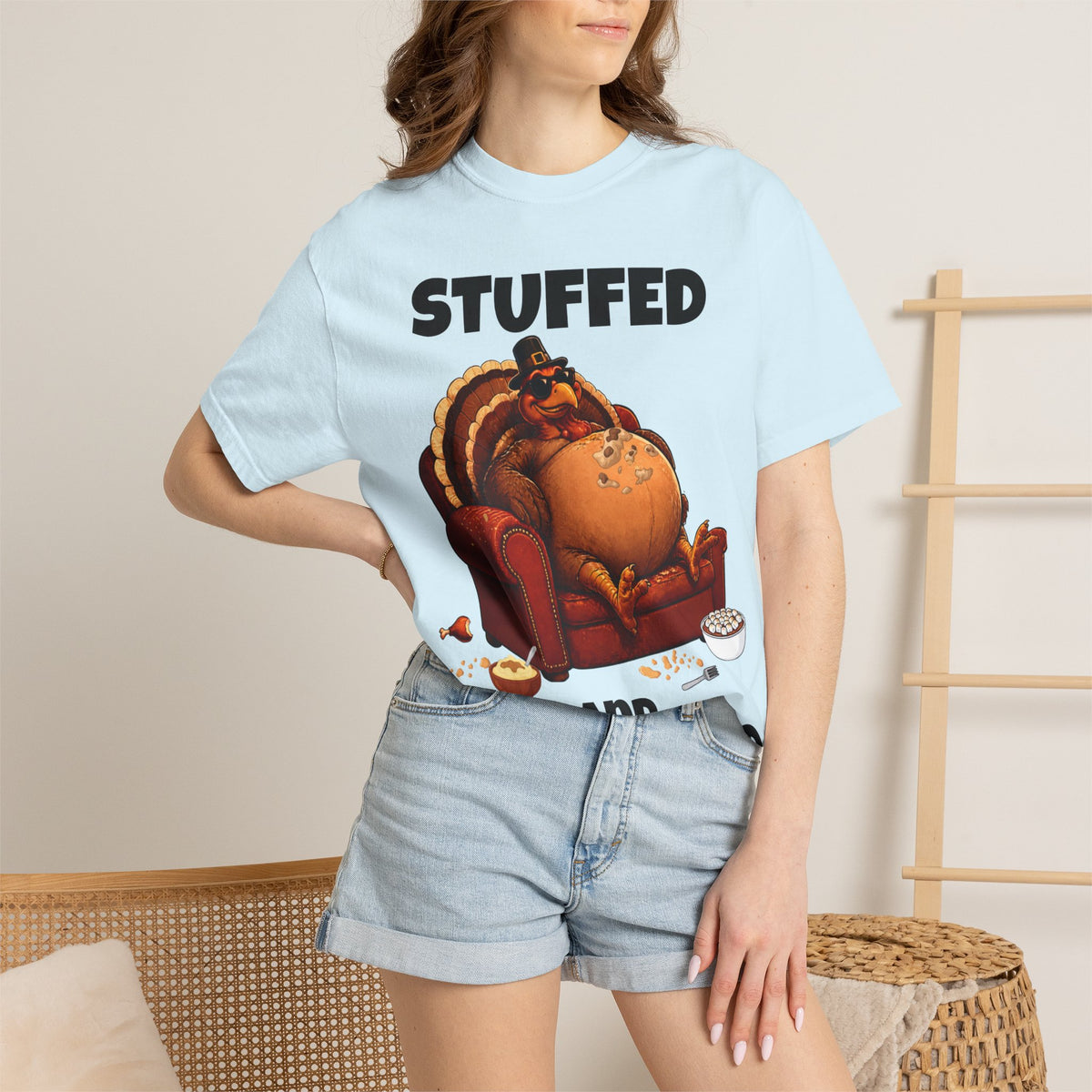 Stuffed & Unbothered Thanksgiving T-Shirt 🦃🍂