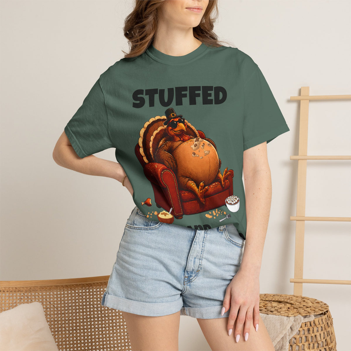 Stuffed & Unbothered Thanksgiving T-Shirt 🦃🍂