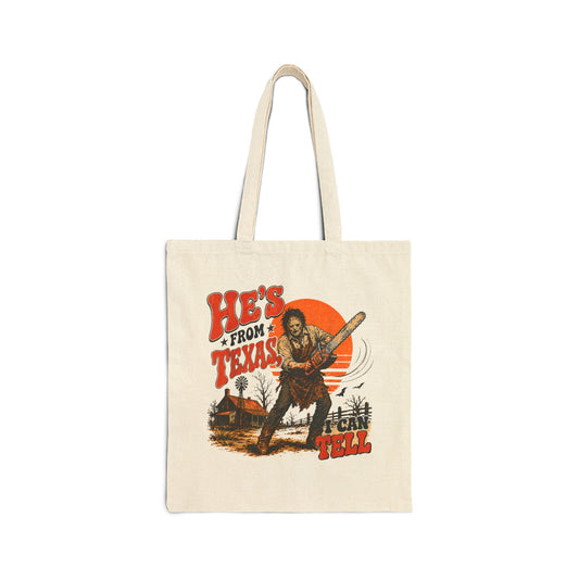 He's From Texas Vintage Tote Bag – Retro Western Cotton Canvas Market Bag