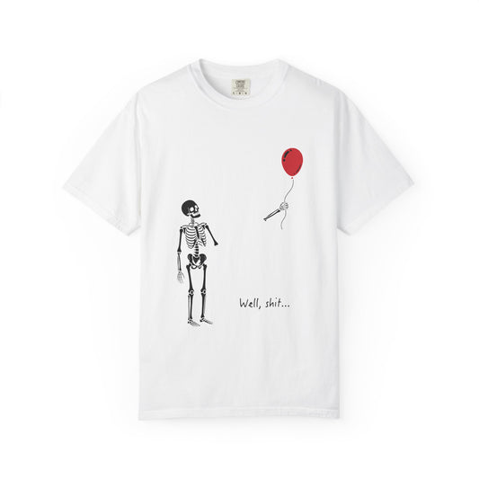 Skeleton Balloon T-Shirt — 'Well, shit…' Humorous Goth Tee