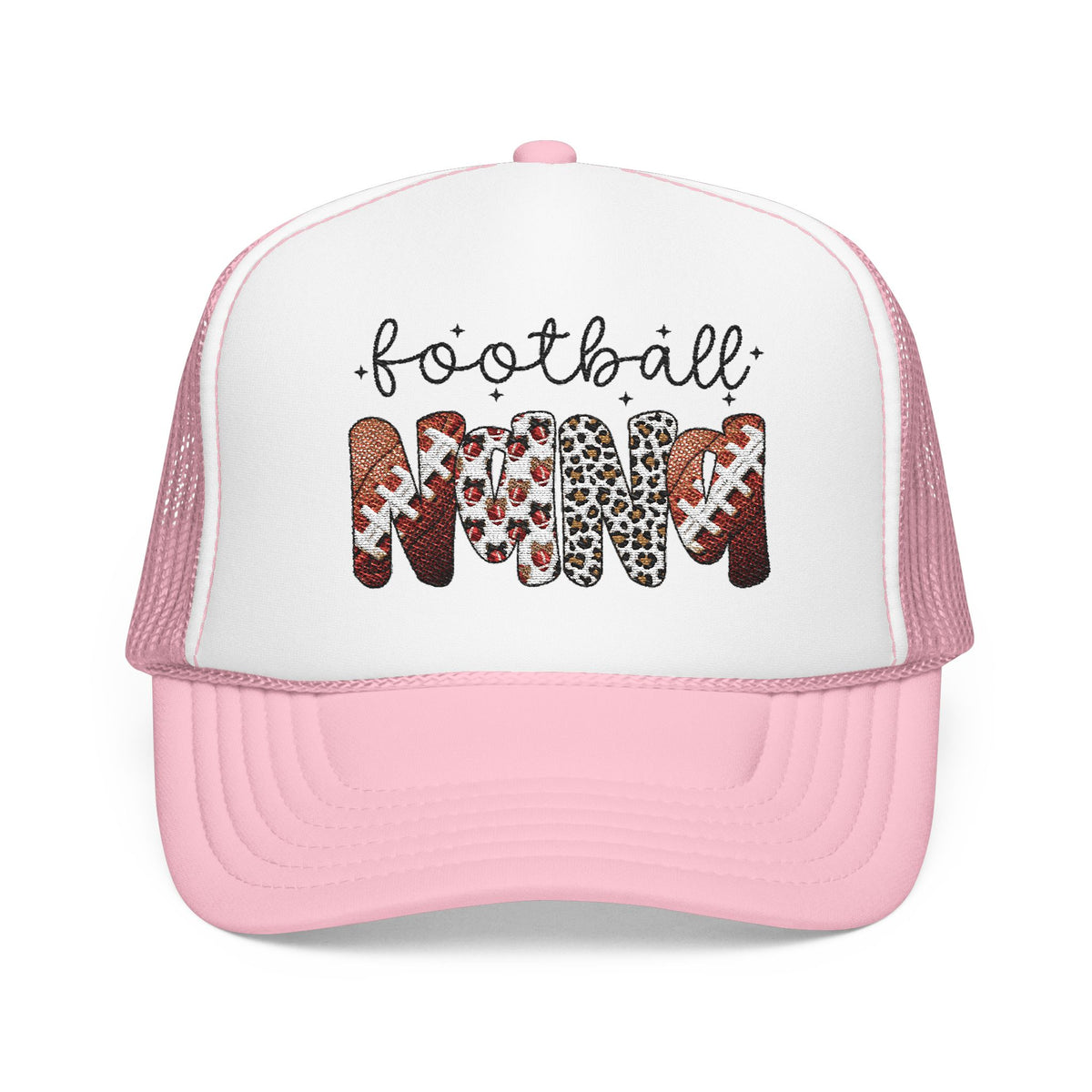 Football Mom Trucker Hat – Leopard & Glitter Script Foam Cap