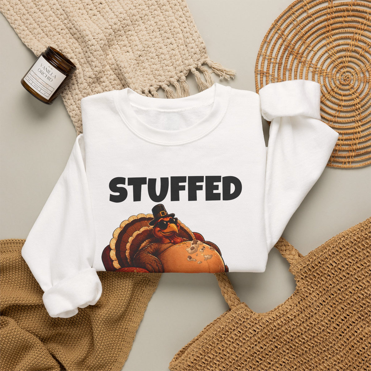 Stuffed and Unbothered Sweatshirt — Funny Thanksgiving Turkey Crewneck
