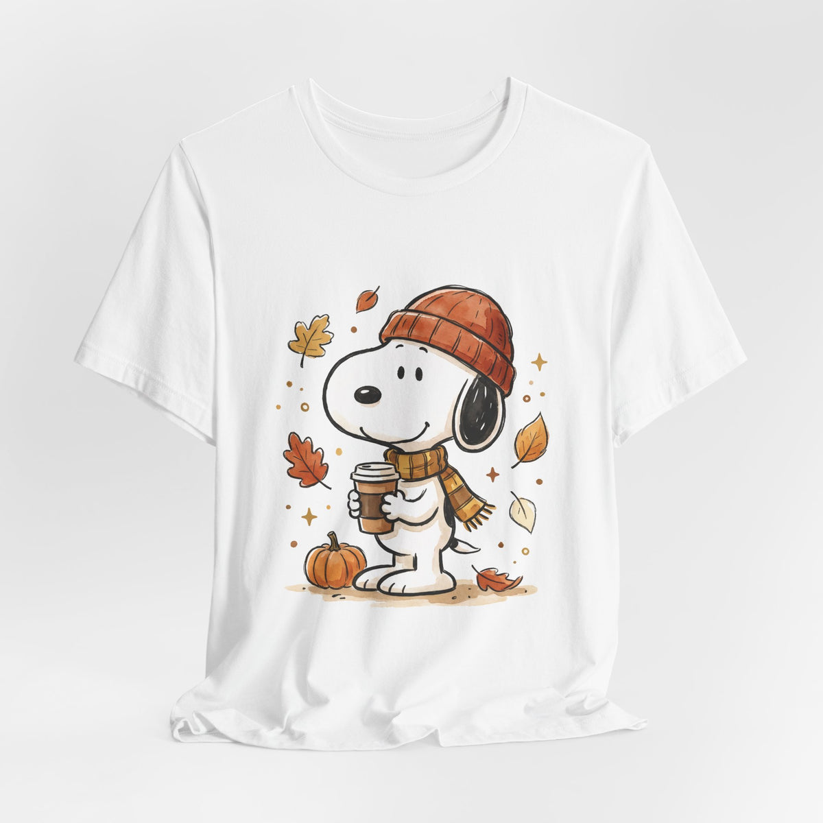 Autumn Puppy Coffee Tee — Cute Fall Cartoon T-Shirt