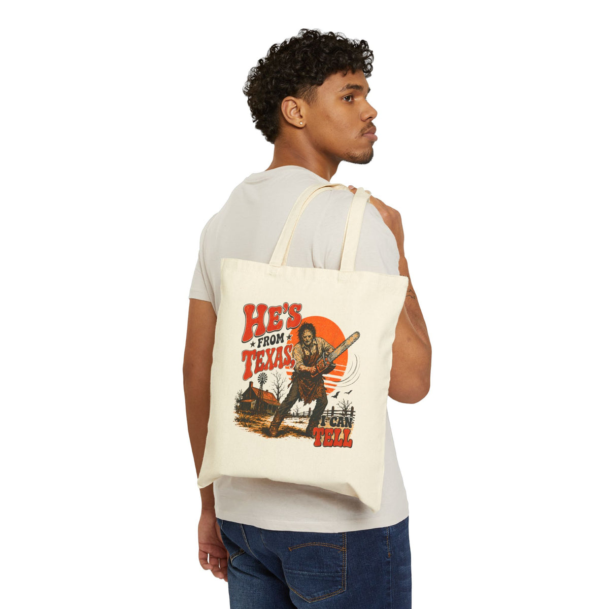 He's From Texas Vintage Tote Bag – Retro Western Cotton Canvas Market Bag