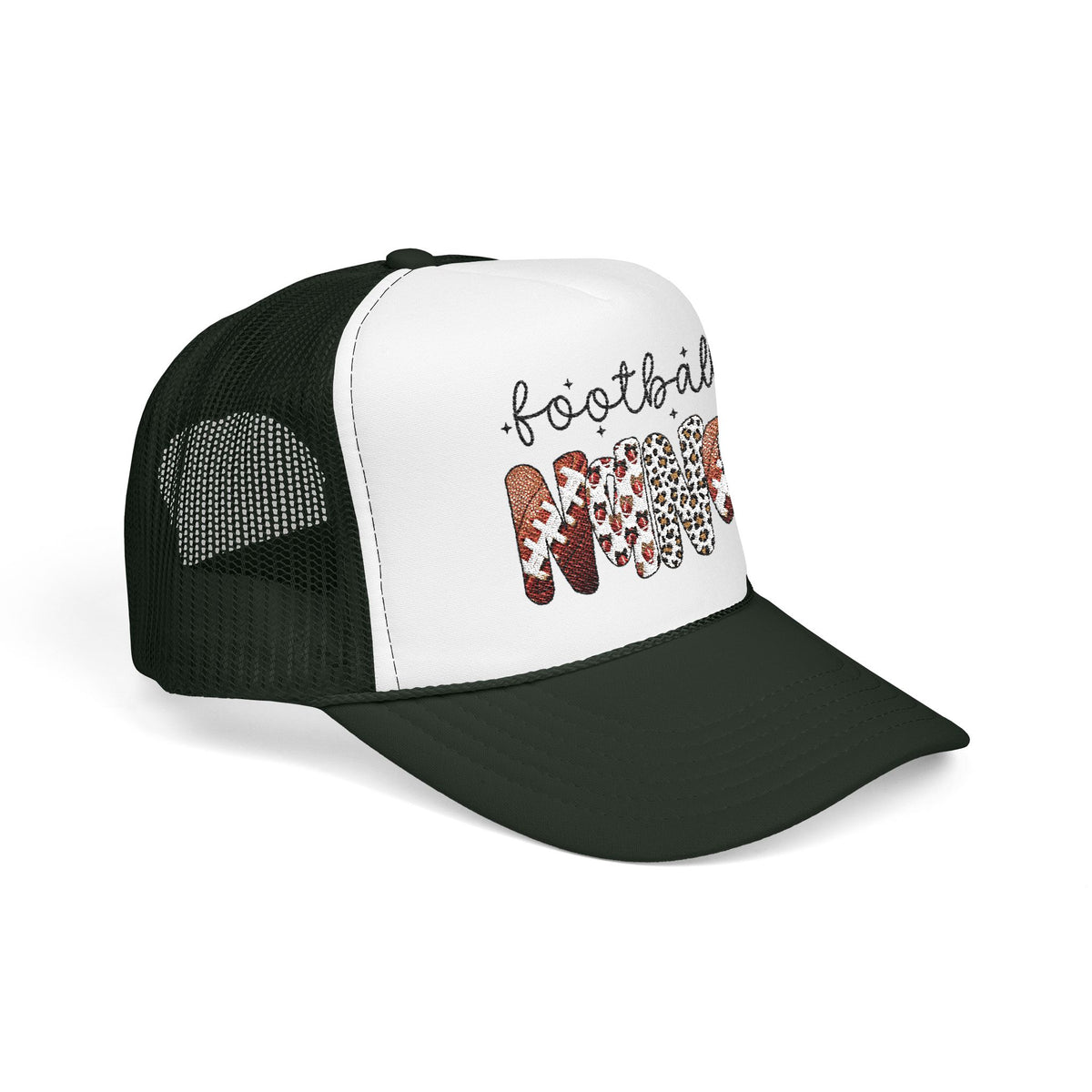 Football Mom Trucker Hat – Leopard & Glitter Script Foam Cap