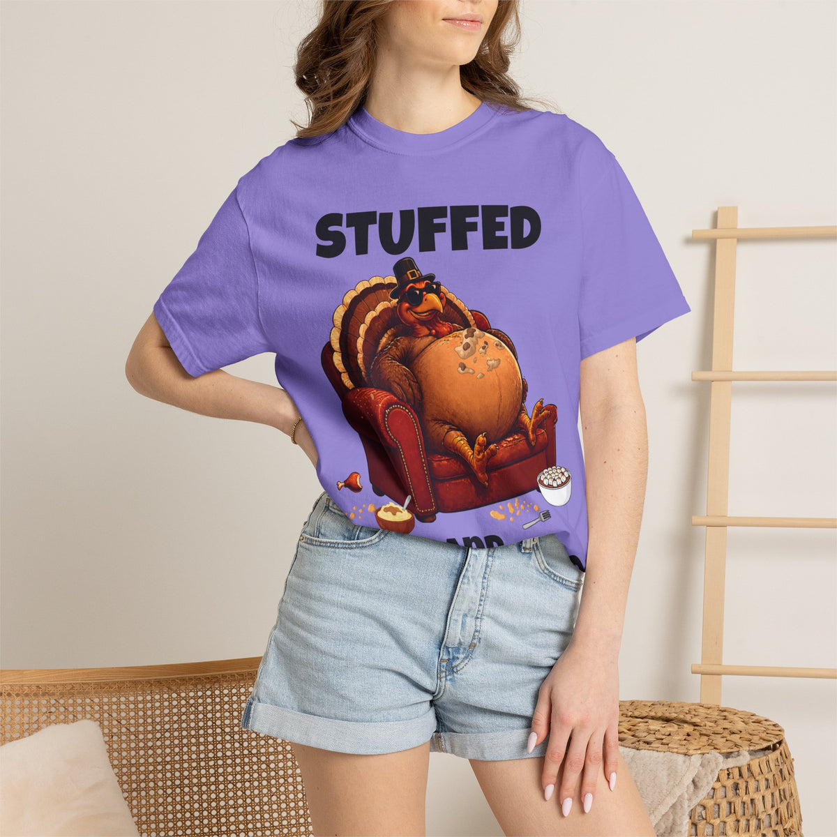 Stuffed & Unbothered Thanksgiving T-Shirt 🦃🍂