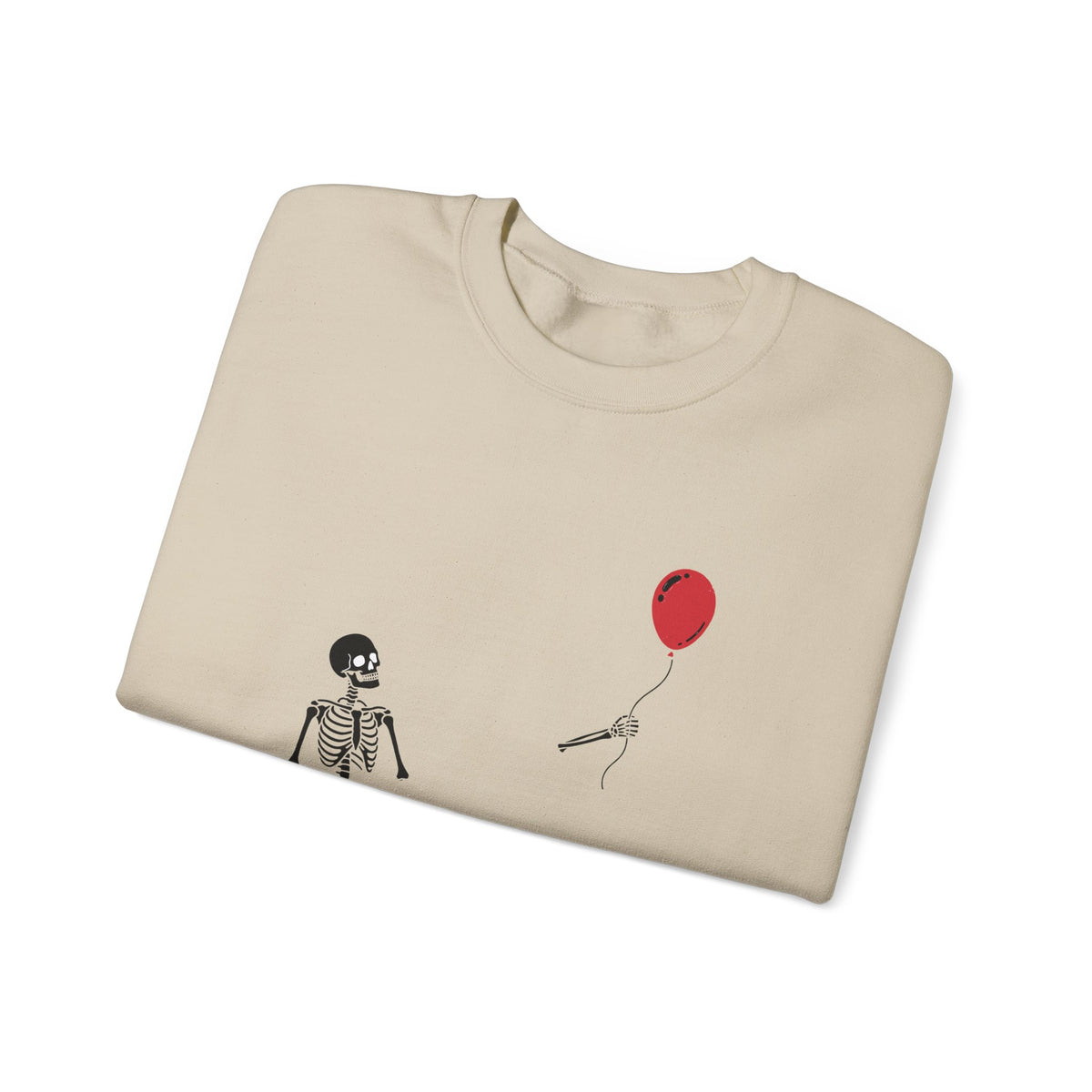 Crewneck Sweatshirt — Minimal Skeleton with Red Balloon "Well, Shit" Graphic