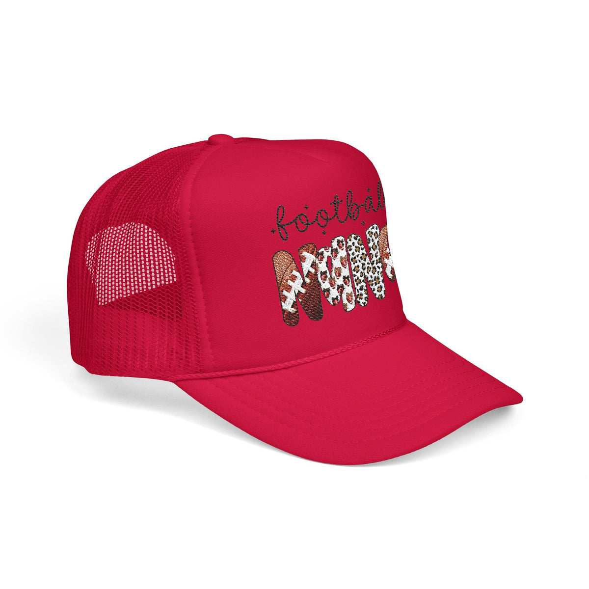 Football Mom Trucker Hat – Leopard & Glitter Script Foam Cap