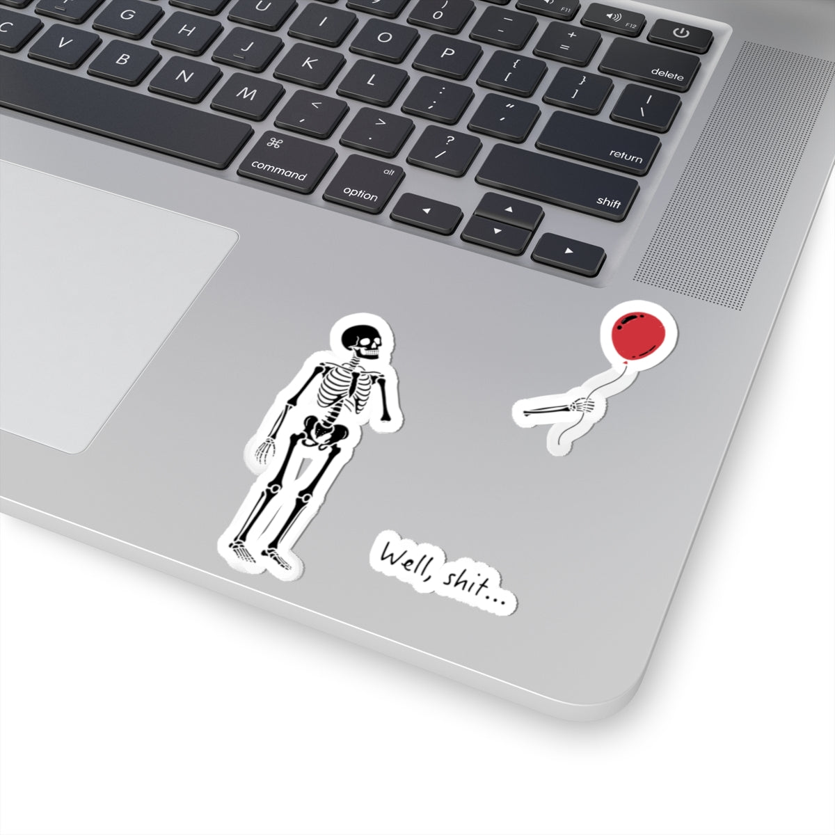Skeleton + Red Balloon Sticker Set — Funny “Well, shit…” Kiss-Cut Vinyl Stickers