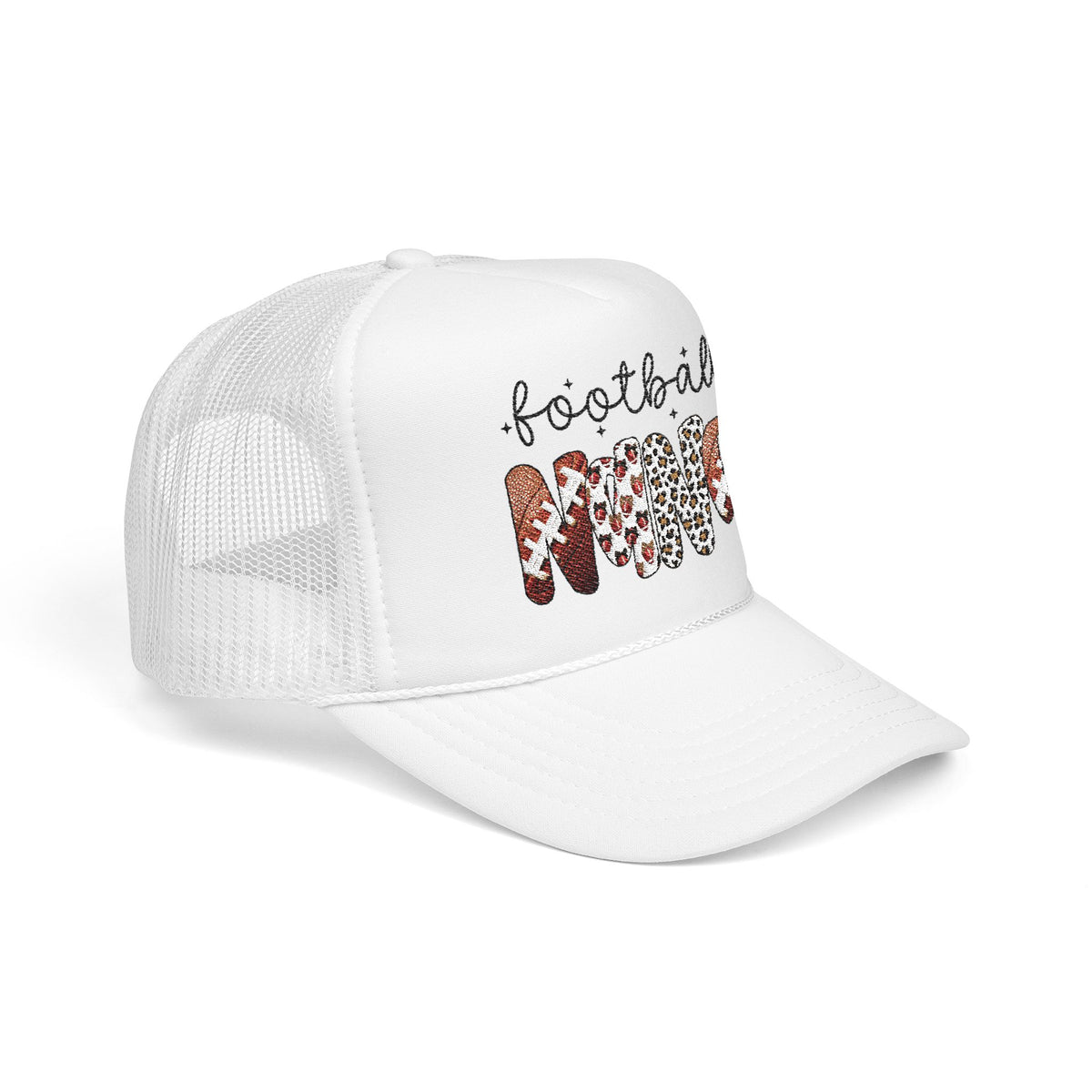 Football Mom Trucker Hat – Leopard & Glitter Script Foam Cap