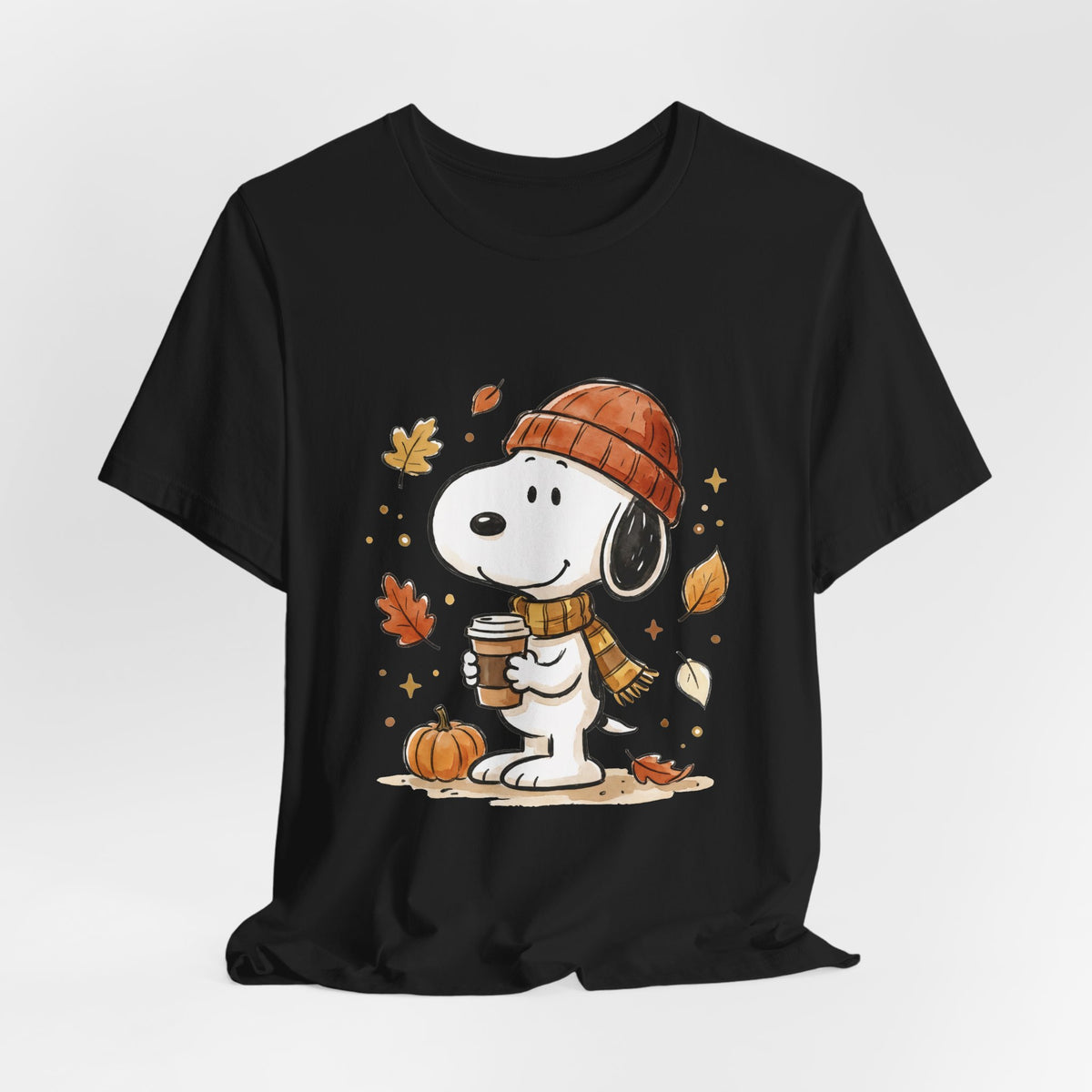 Autumn Puppy Coffee Tee — Cute Fall Cartoon T-Shirt