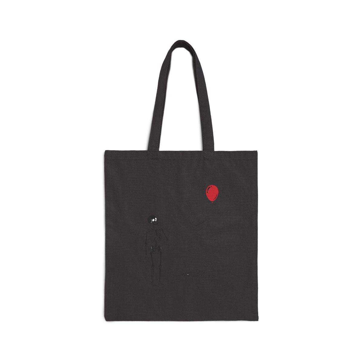Canvas Tote Bag — Minimal Skeleton & Red Balloon Illustration ("Well, hi")