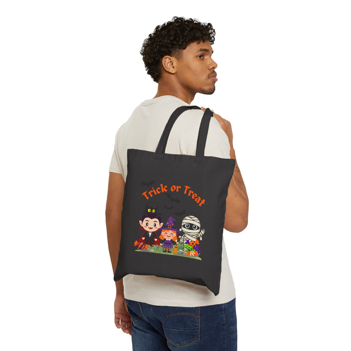 Halloween Trick or Treat Bag, Kids Halloween Tote, Cute Vampire Witch Mummy Candy Bag, Halloween Canvas Tote