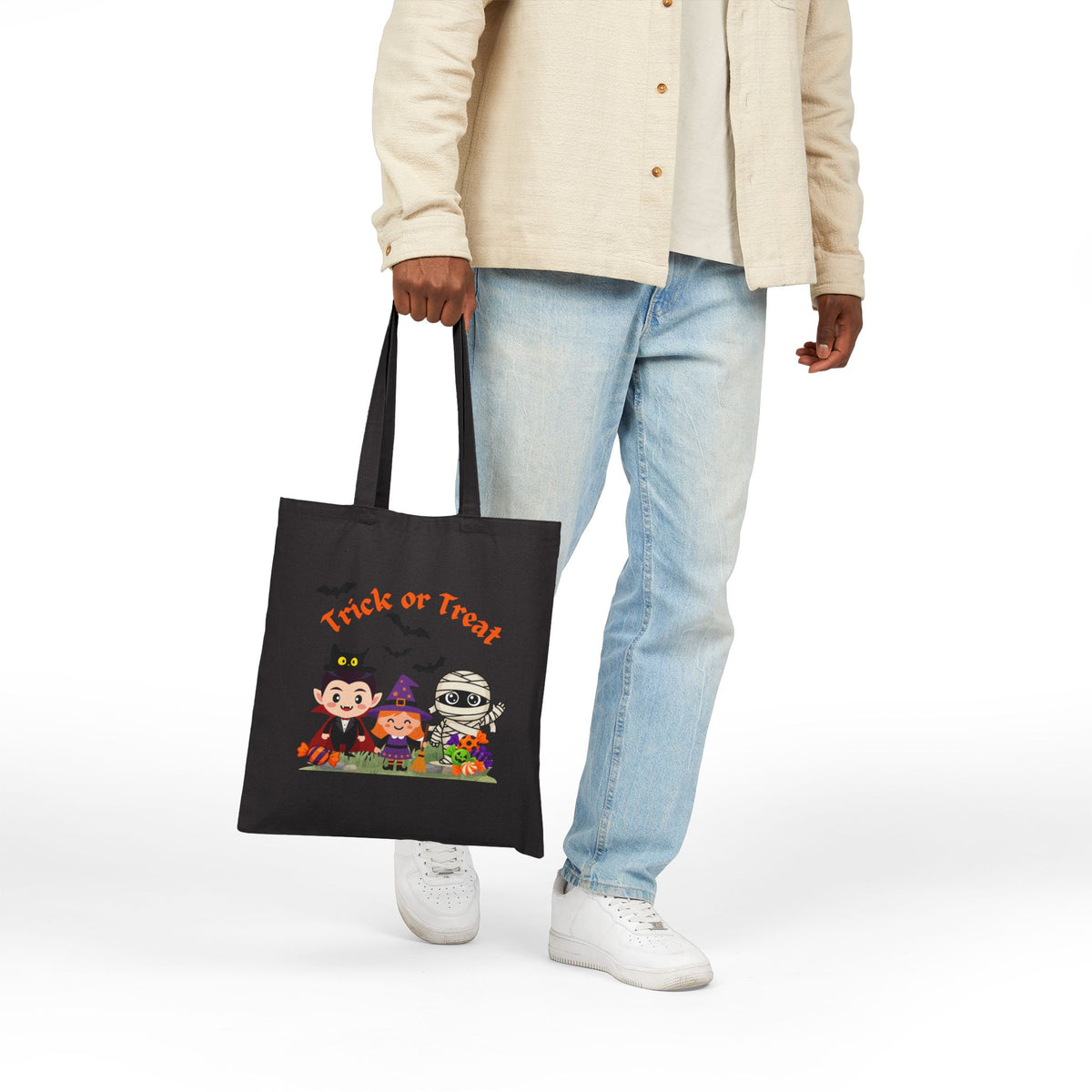Halloween Trick or Treat Bag, Kids Halloween Tote, Cute Vampire Witch Mummy Candy Bag, Halloween Canvas Tote