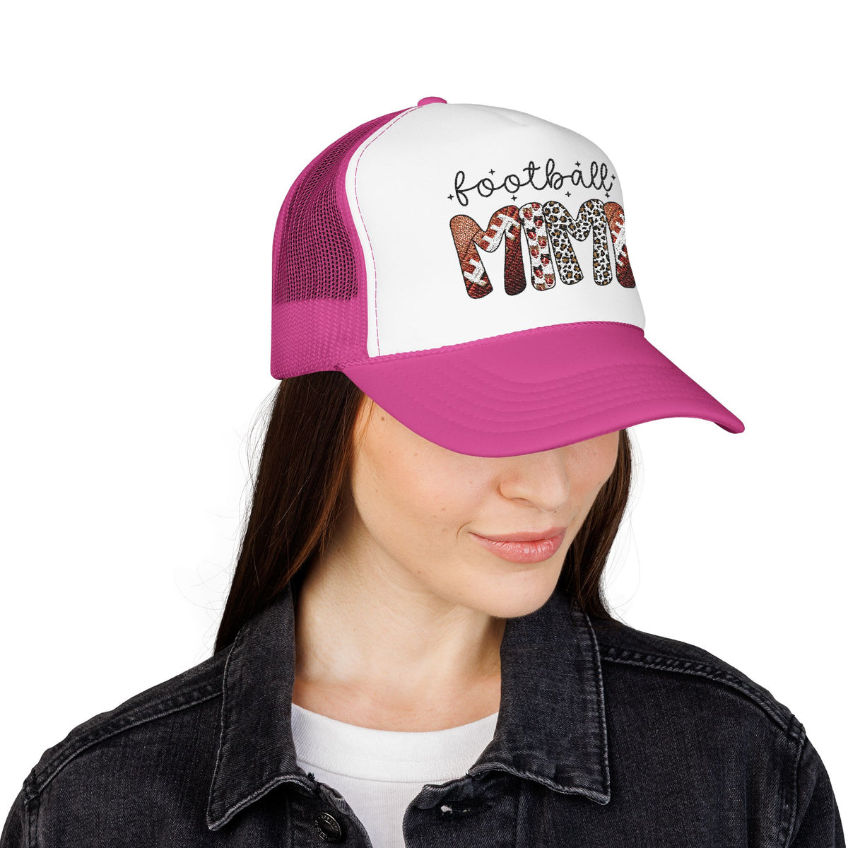 Football Mom Trucker Hat – Leopard & Glitter Game Day Foam Cap