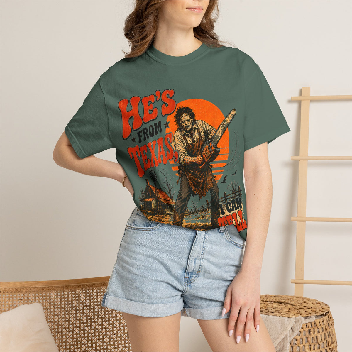 He’s From Texas, I Can Tell | Funny Halloween Horror Graphic T-Shirt