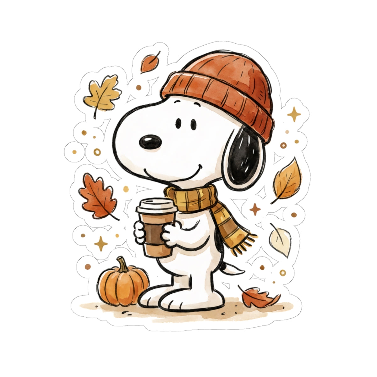 Autumn Snoopy Coffee Kiss-Cut Sticker