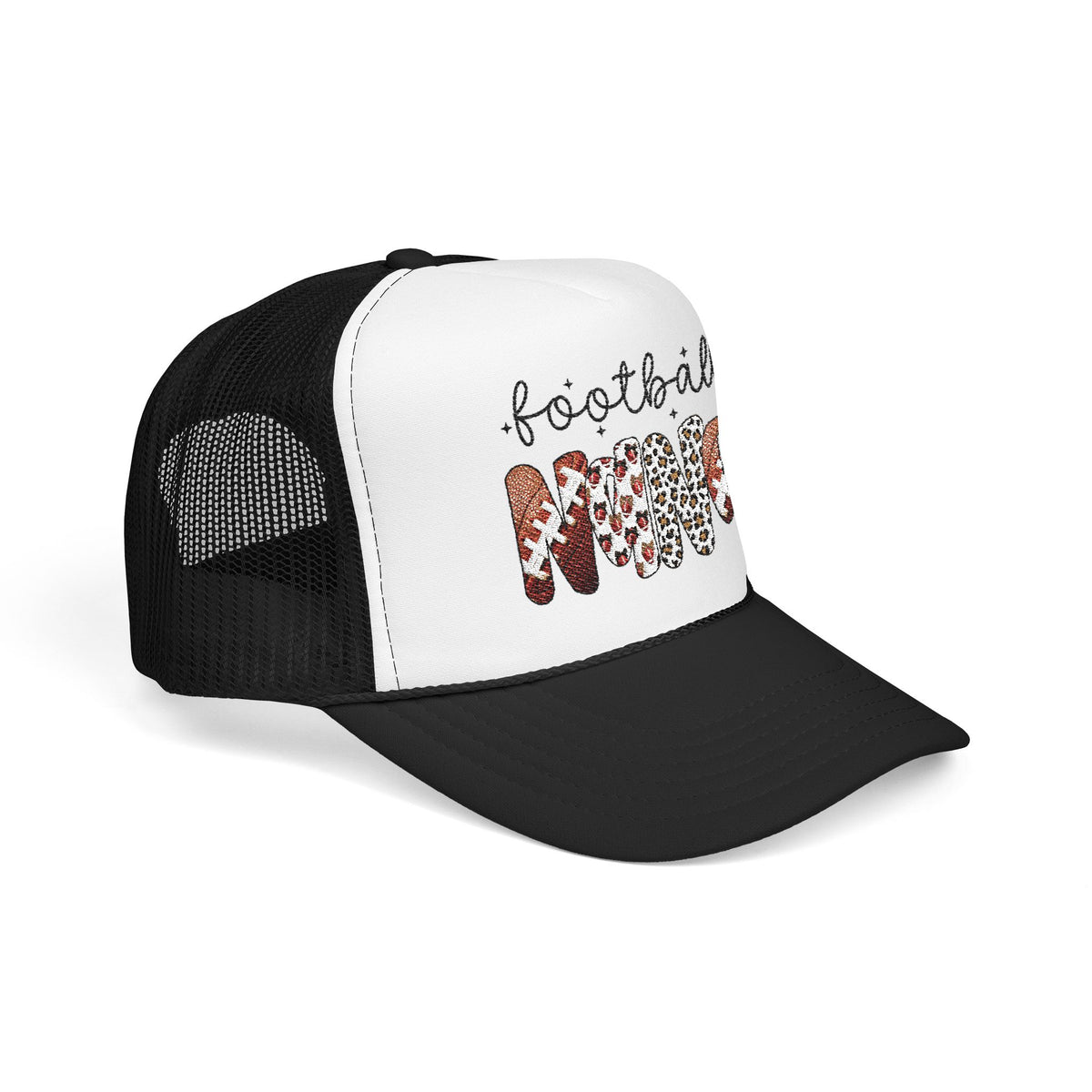 Football Mom Trucker Hat – Leopard & Glitter Script Foam Cap