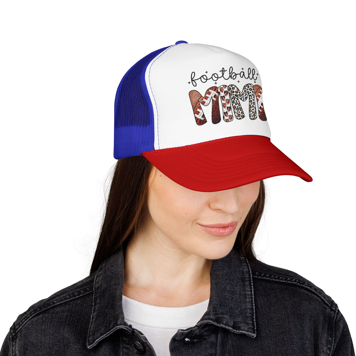 Football Mom Trucker Hat – Leopard & Glitter Game Day Foam Cap