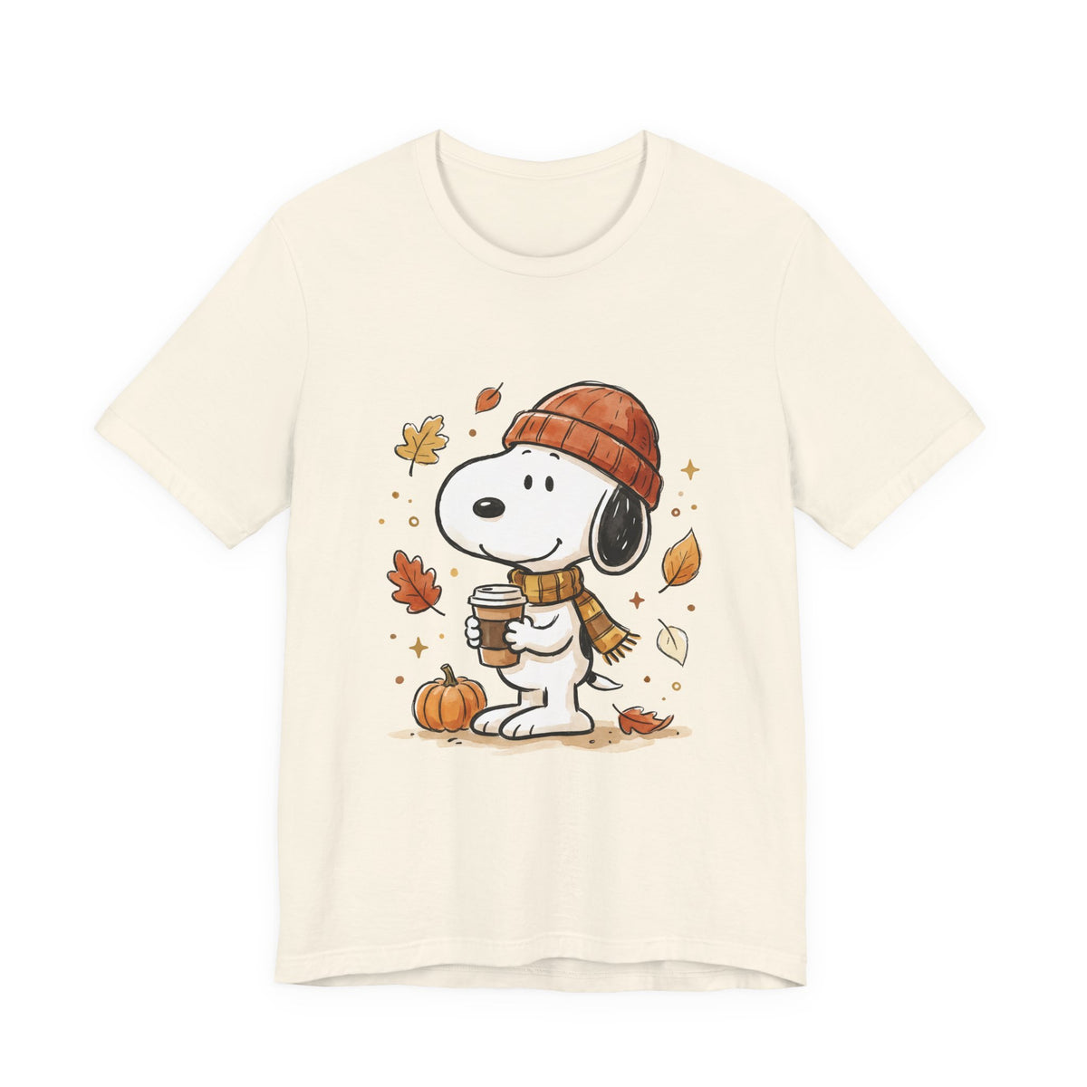 Autumn Puppy Coffee Tee — Cute Fall Cartoon T-Shirt