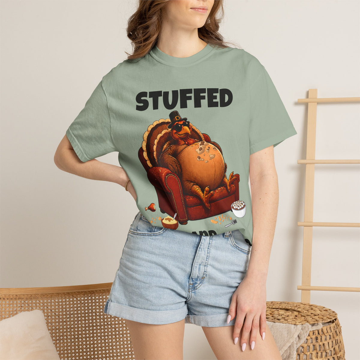 Stuffed & Unbothered Thanksgiving T-Shirt 🦃🍂