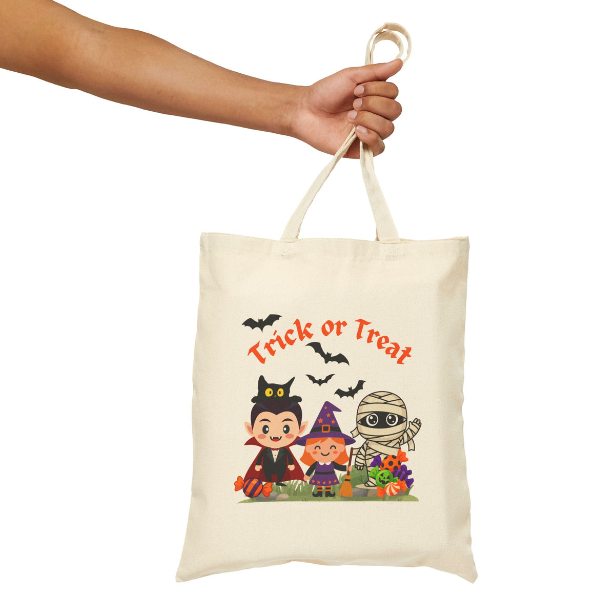 Halloween Trick or Treat Bag, Kids Halloween Tote, Cute Vampire Witch Mummy Candy Bag, Halloween Canvas Tote