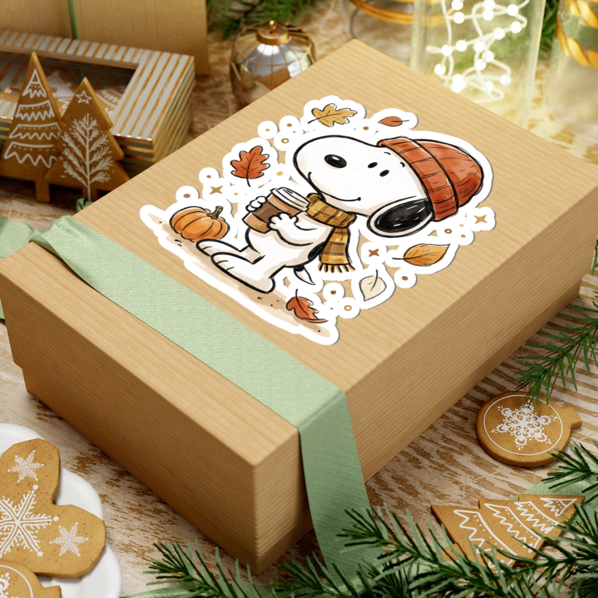 Autumn Snoopy Coffee Kiss-Cut Sticker