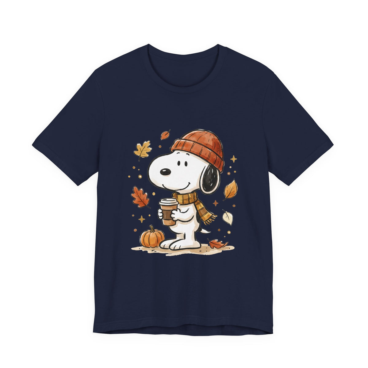 Autumn Puppy Coffee Tee — Cute Fall Cartoon T-Shirt