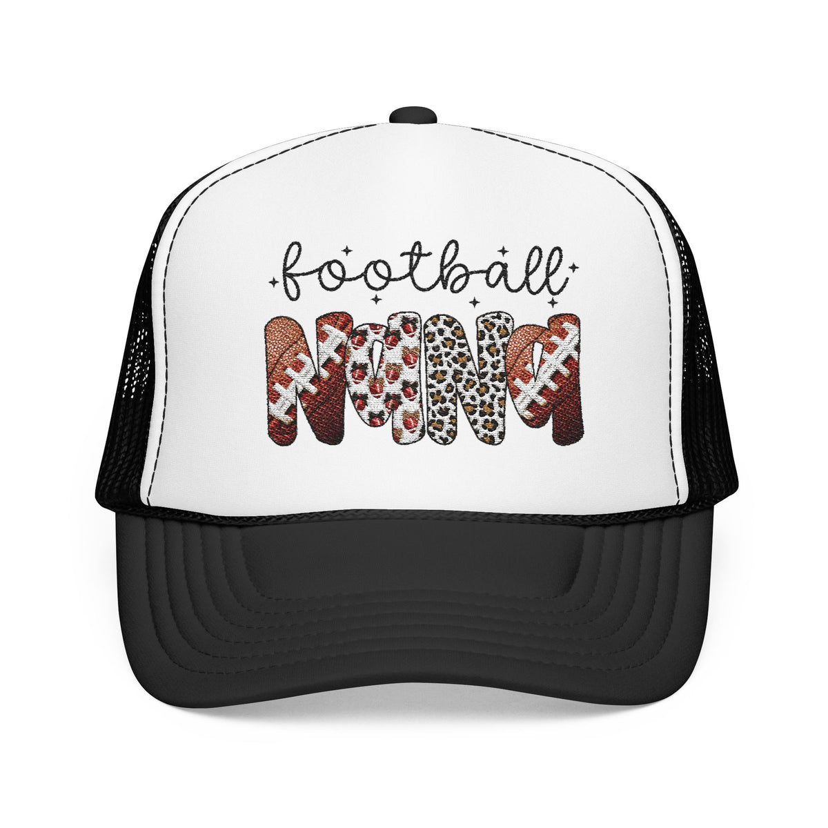 Football Mom Trucker Hat – Leopard & Glitter Script Foam Cap