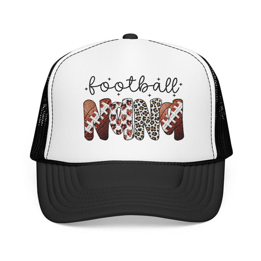 Football Mom Trucker Hat – Leopard & Glitter Script Foam Cap