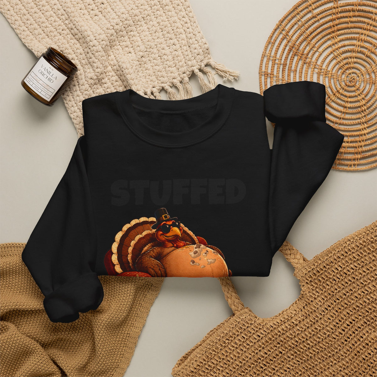 Stuffed and Unbothered Sweatshirt — Funny Thanksgiving Turkey Crewneck