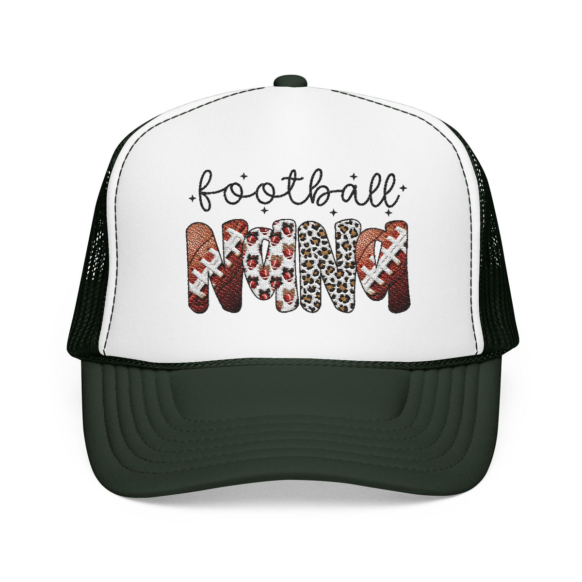 Football Mom Trucker Hat – Leopard & Glitter Script Foam Cap