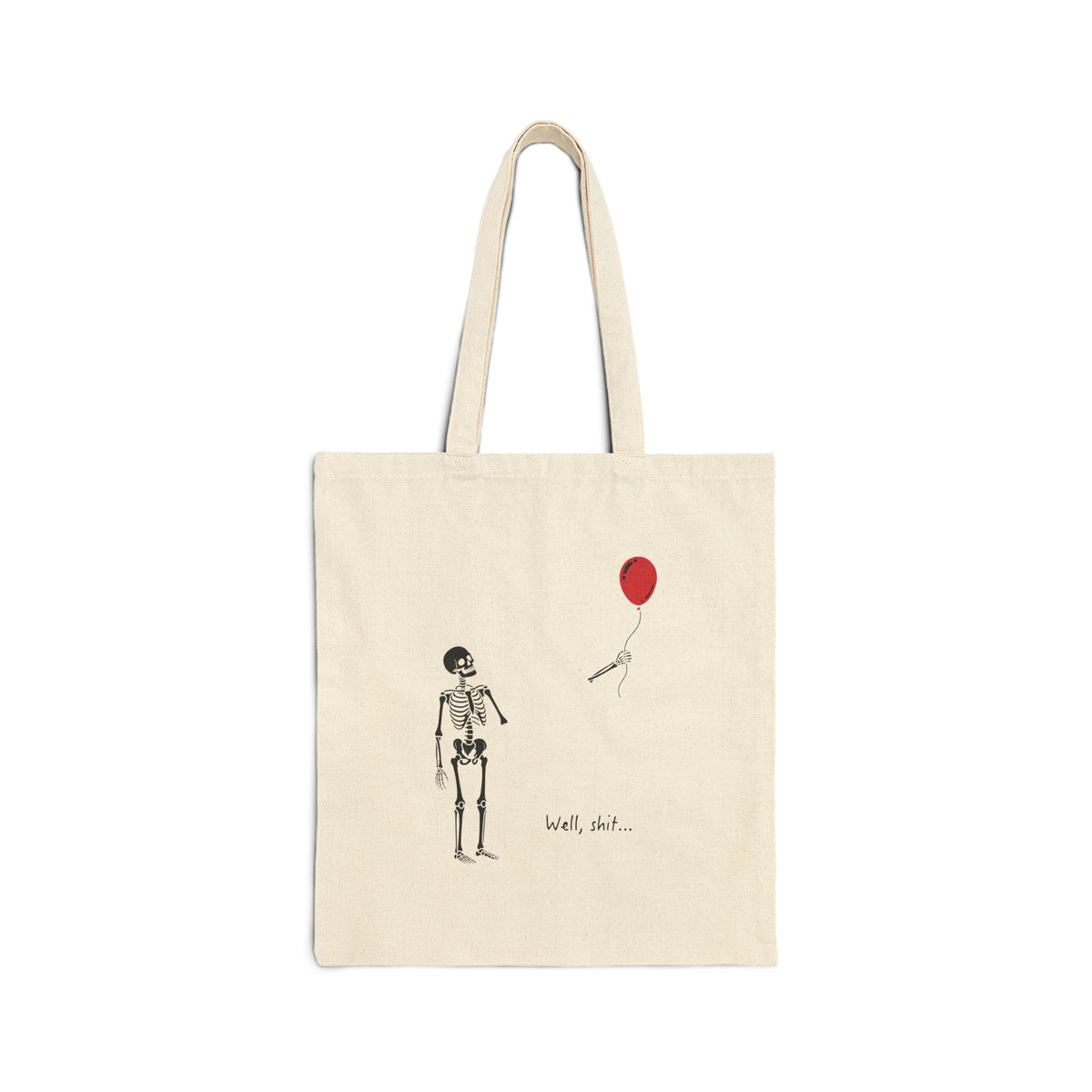 Canvas Tote Bag — Minimal Skeleton & Red Balloon Illustration ("Well, hi")