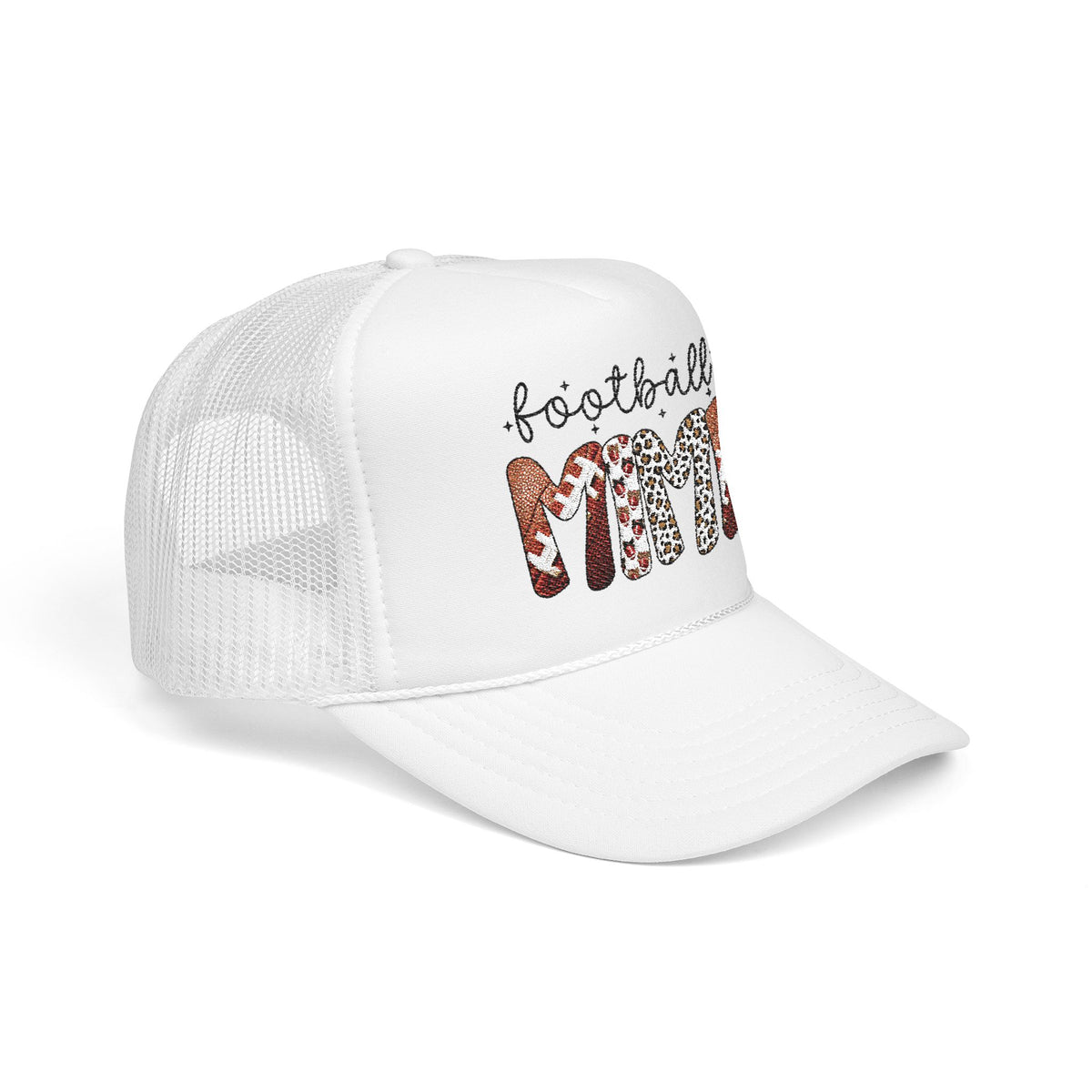 Football Mom Trucker Hat – Leopard & Glitter Game Day Foam Cap
