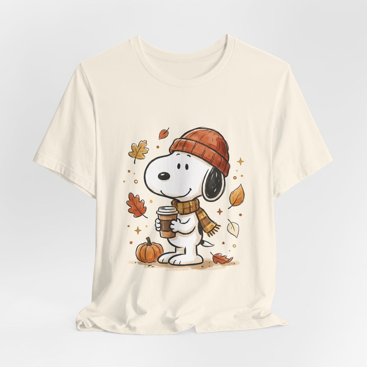 Autumn Puppy Coffee Tee — Cute Fall Cartoon T-Shirt