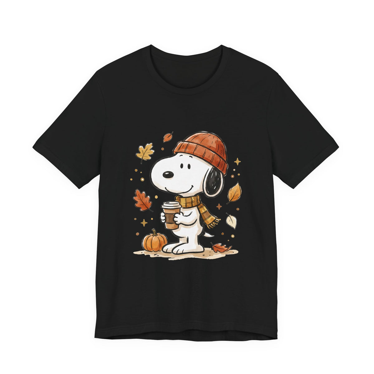 Autumn Puppy Coffee Tee — Cute Fall Cartoon T-Shirt