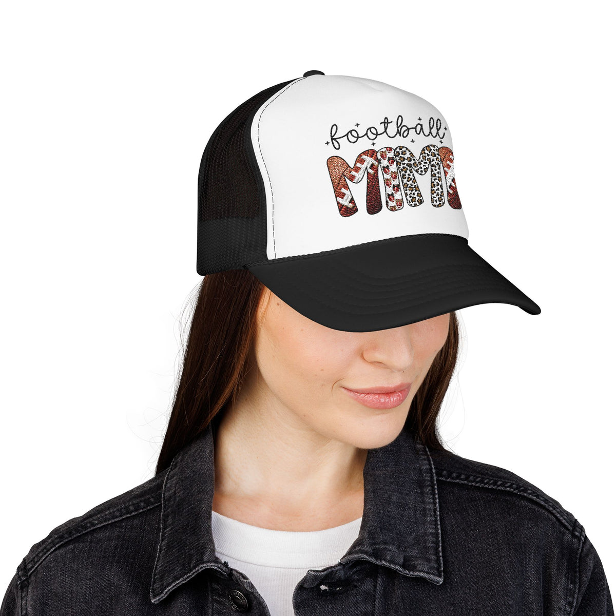 Football Mom Trucker Hat – Leopard & Glitter Game Day Foam Cap