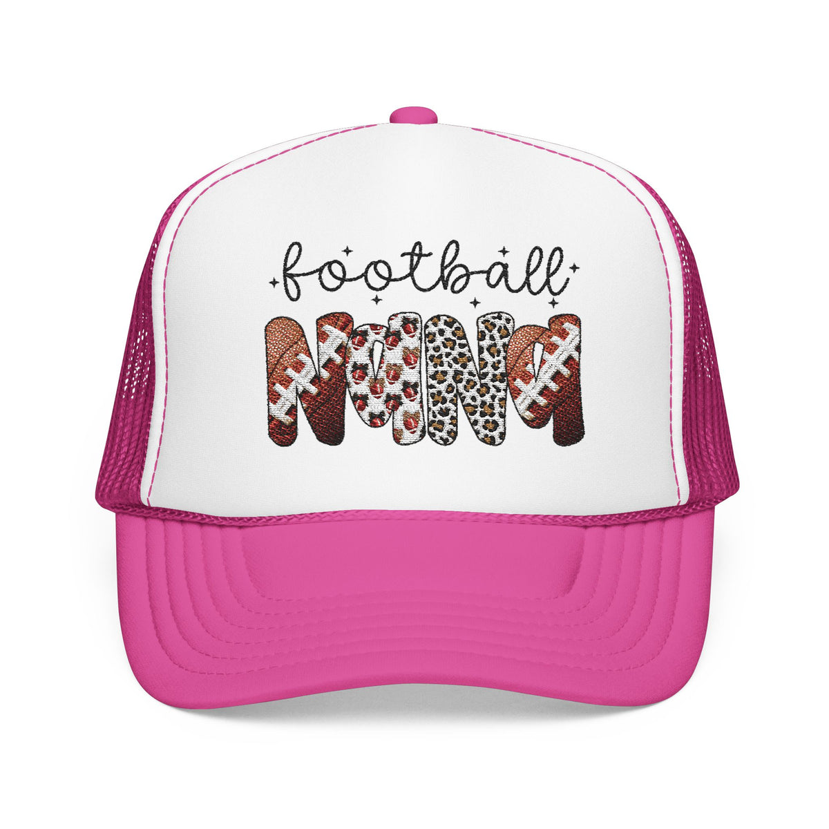 Football Mom Trucker Hat – Leopard & Glitter Script Foam Cap