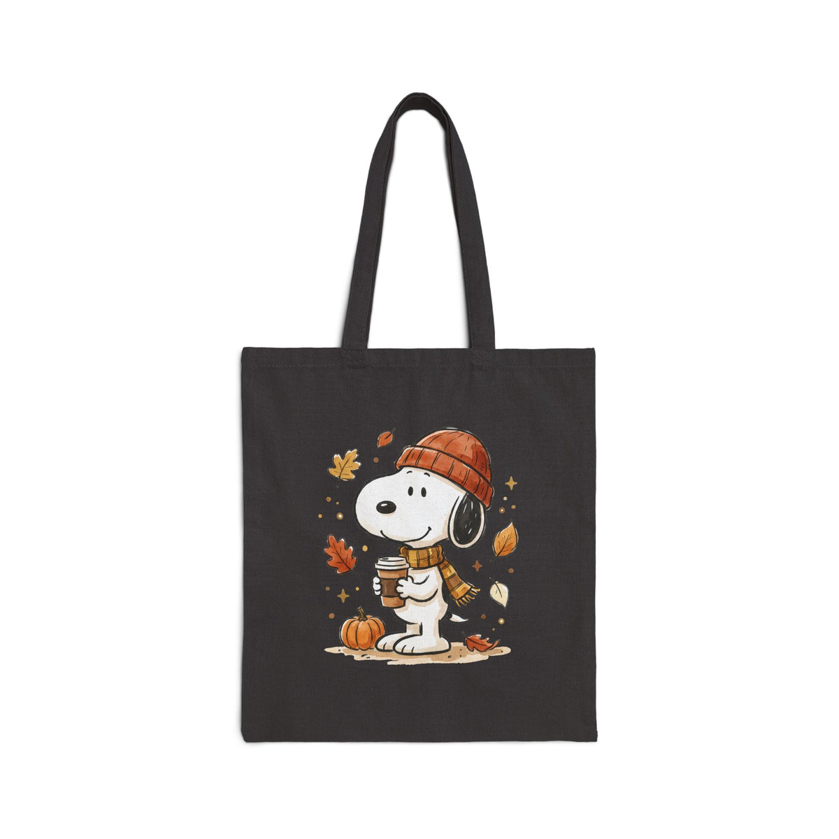 Autumn Snoopy Tote Bag — Fall Leaves & Pumpkin Canvas Tote