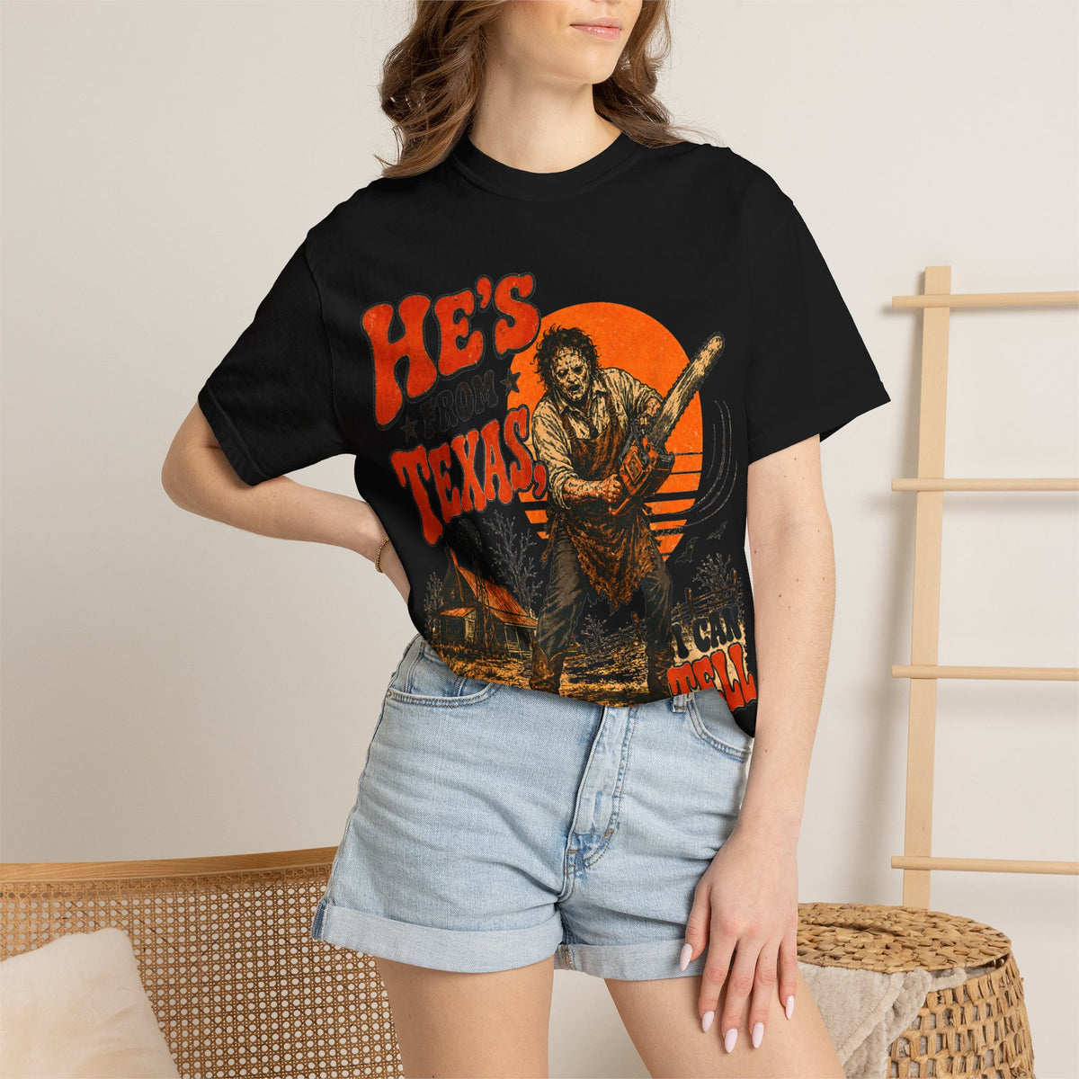 He’s From Texas, I Can Tell | Funny Halloween Horror Graphic T-Shirt